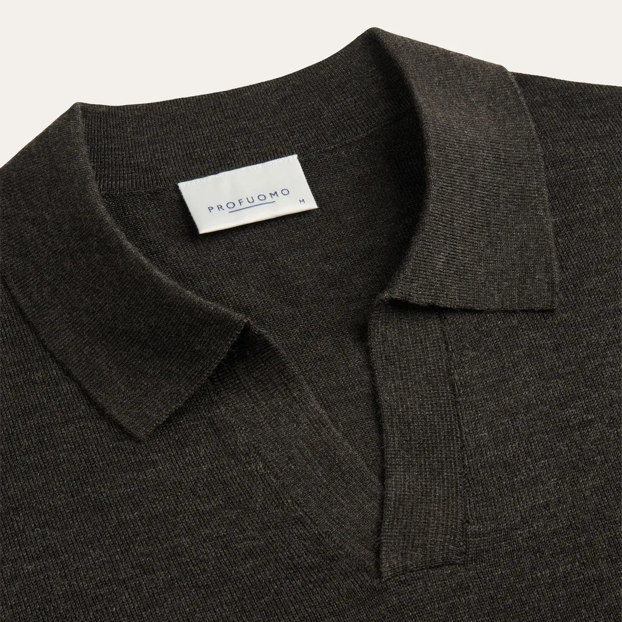Profuomo Open Collar Longsleeve Polo Donker Bruin