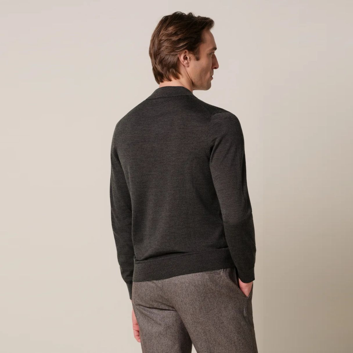 Profuomo Open Collar Longsleeve Polo Donker Bruin
