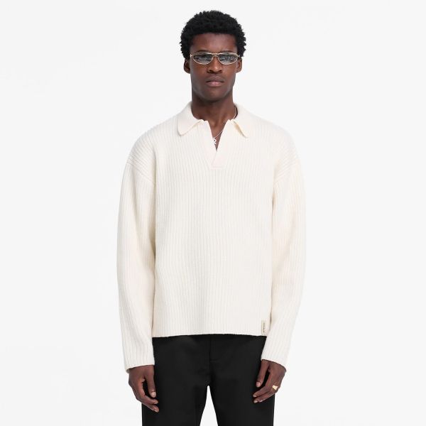 Represent Ribbed Knit Longsleeve Polo Off White