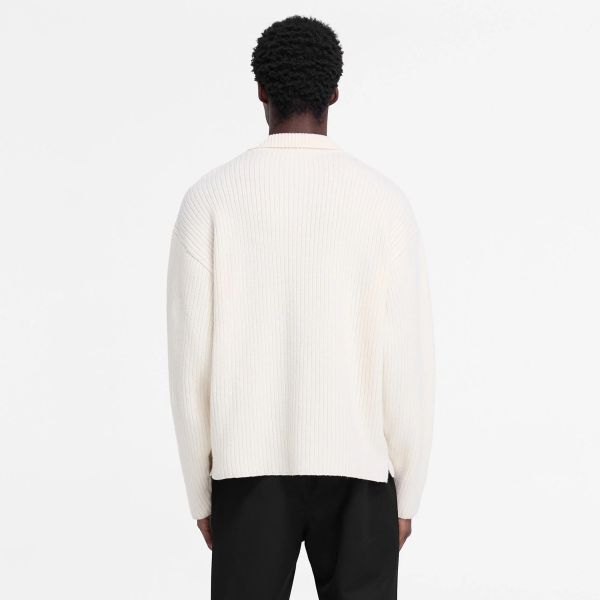 Represent Ribbed Knit Longsleeve Polo Off White
