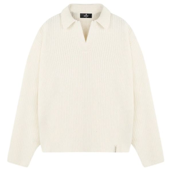 Represent Ribbed Knit Longsleeve Polo Off White