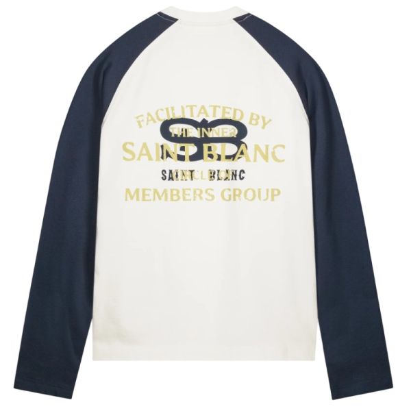 Saint Blanc Monogram Raglan Longsleeve T-shirt Wit/Donker Blauw