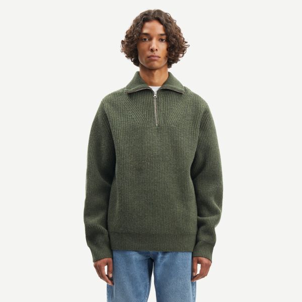 Samsøe Samsøe Jacks Half Zip Sweater Donker Groen