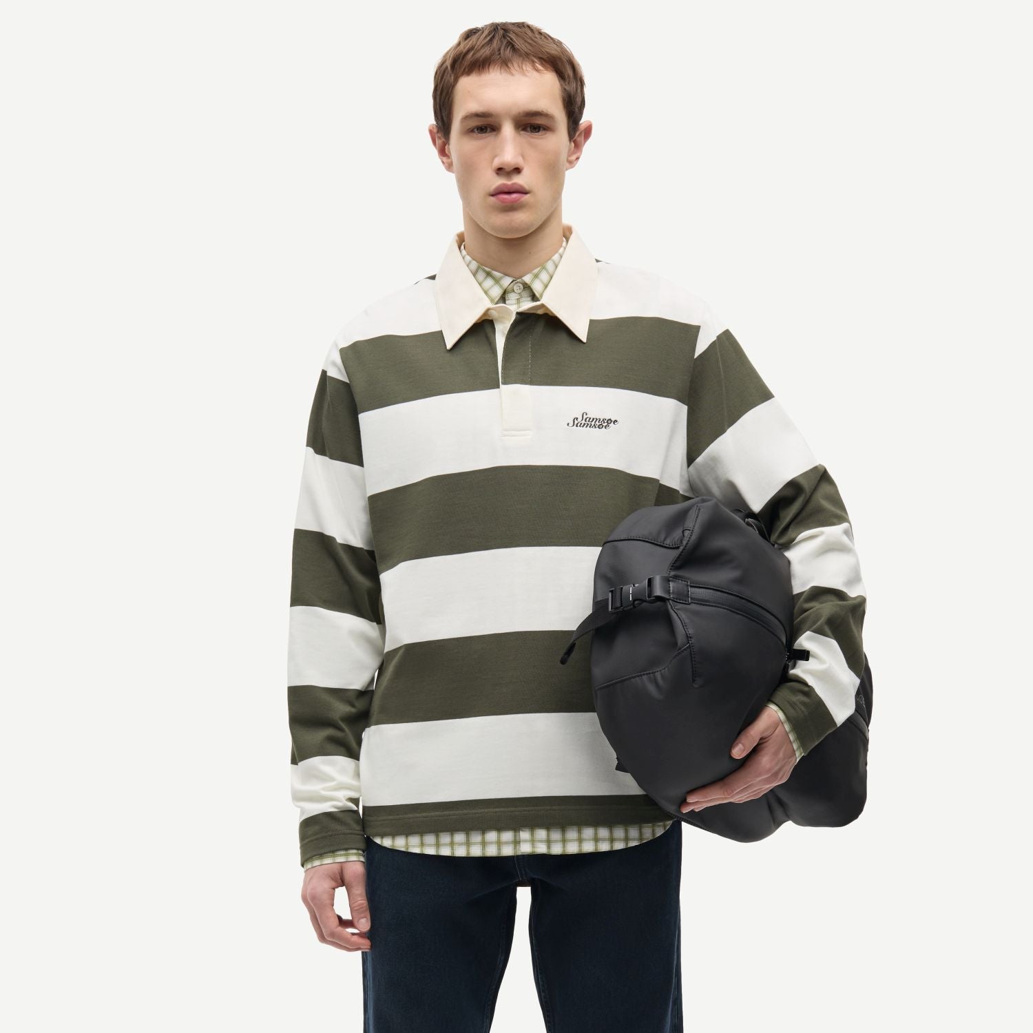 Samsøe Samsøe Sakevin Longsleeve Polo Donker Groen/Wit