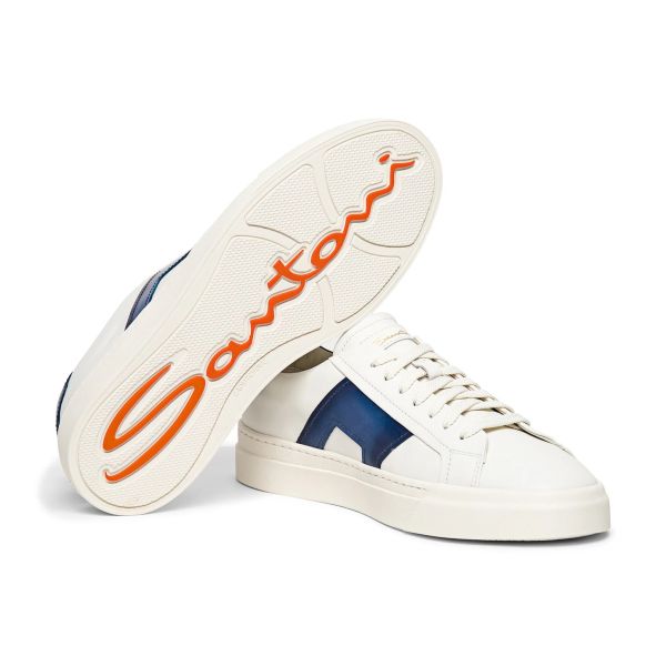 Santoni Double Buckle Signature Sneaker Wit/Blauw