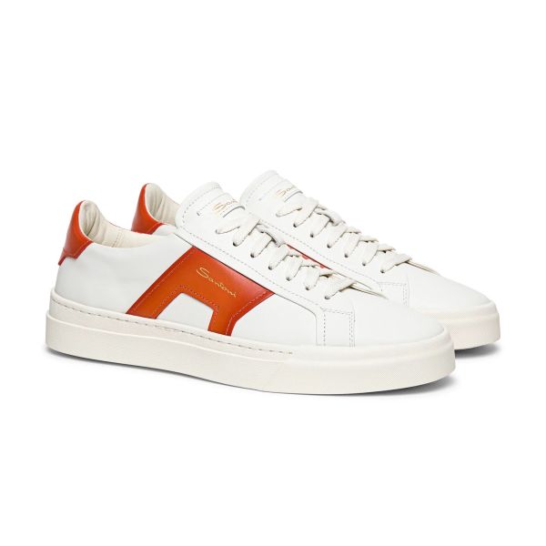 Santoni Double Buckle Signature Sneaker Wit/Oranje