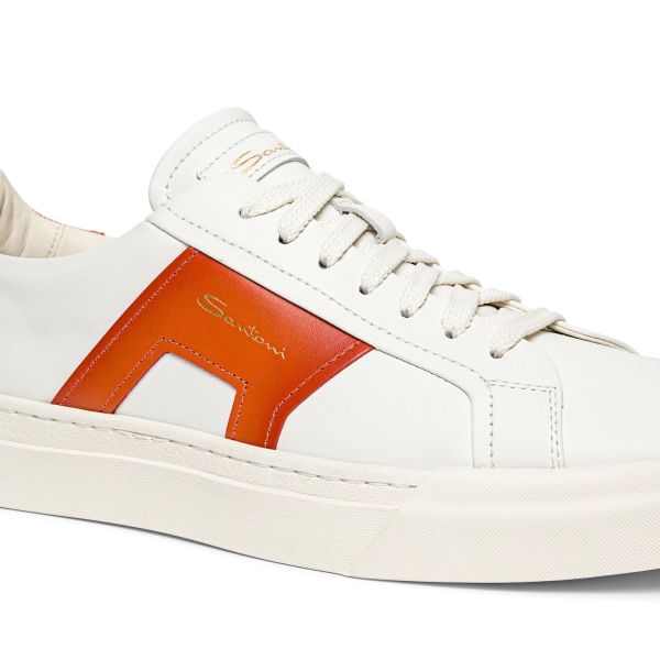 Santoni Double Buckle Signature Sneaker Wit/Oranje