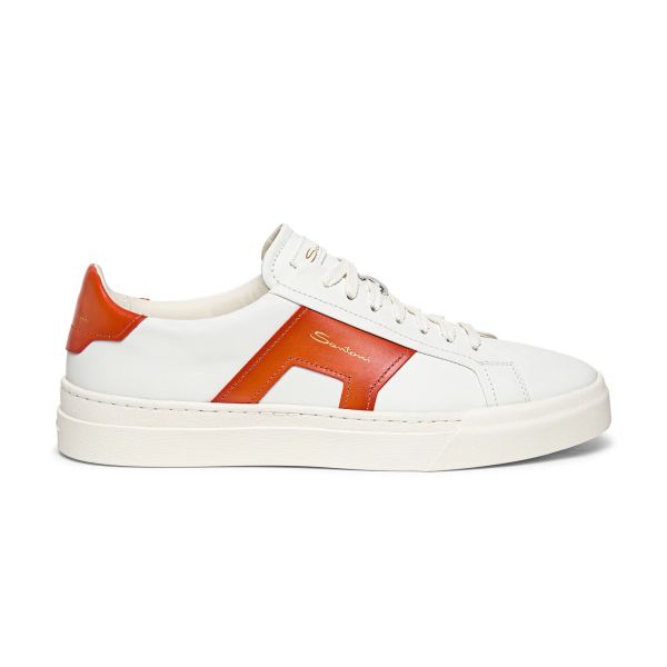 Santoni Double Buckle Signature Sneaker Wit/Oranje