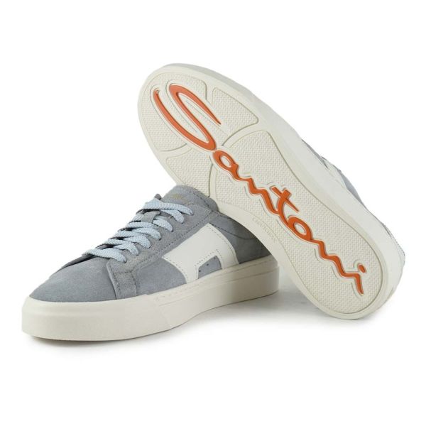 Santoni Double Buckle Signature Suède Sneaker Licht Blauw