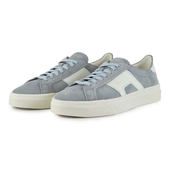 Santoni Double Buckle Signature Suède Sneaker Licht Blauw