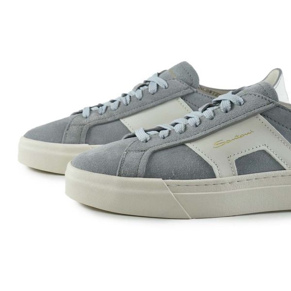 Santoni Double Buckle Signature Suède Sneaker Licht Blauw