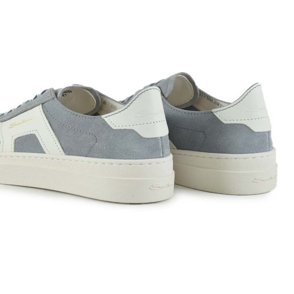 Santoni Double Buckle Signature Suède Sneaker Licht Blauw
