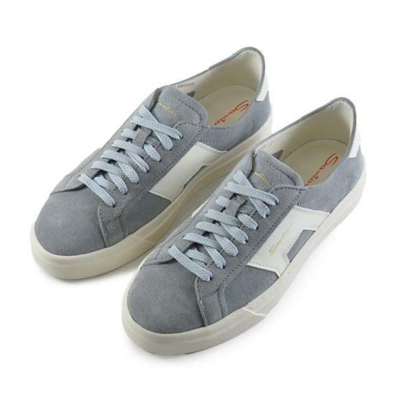 Santoni Double Buckle Signature Suède Sneaker Licht Blauw