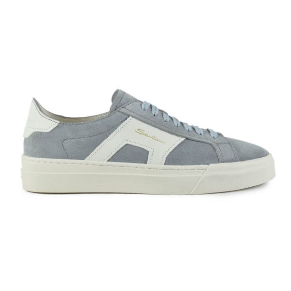 Santoni Double Buckle Signature Suède Sneaker Licht Blauw