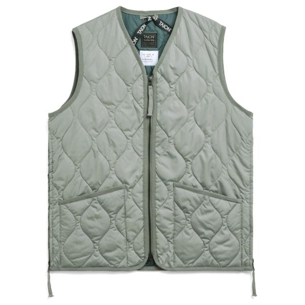 Taion Military Zip V Neck Down Vest Licht Groen