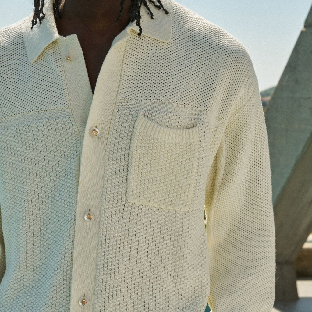 The Couture Club Contrast Knit Crochet Overhemd Off White