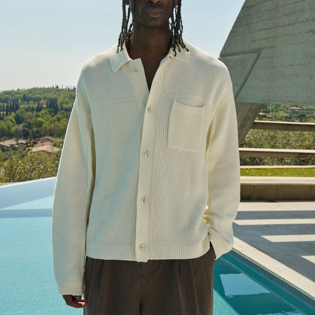 The Couture Club Contrast Knit Crochet Overhemd Off White