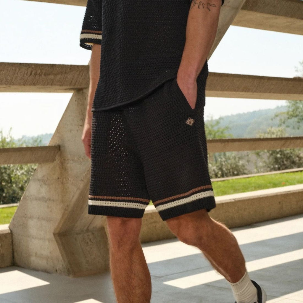 The Couture Club Crochet Knitted Stripe Korte Broek Zwart
