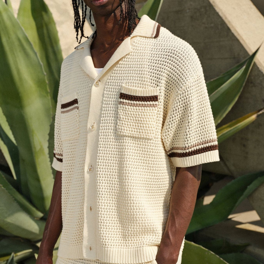 The Couture Club Crochet Knitted Stripe Overhemd Off White
