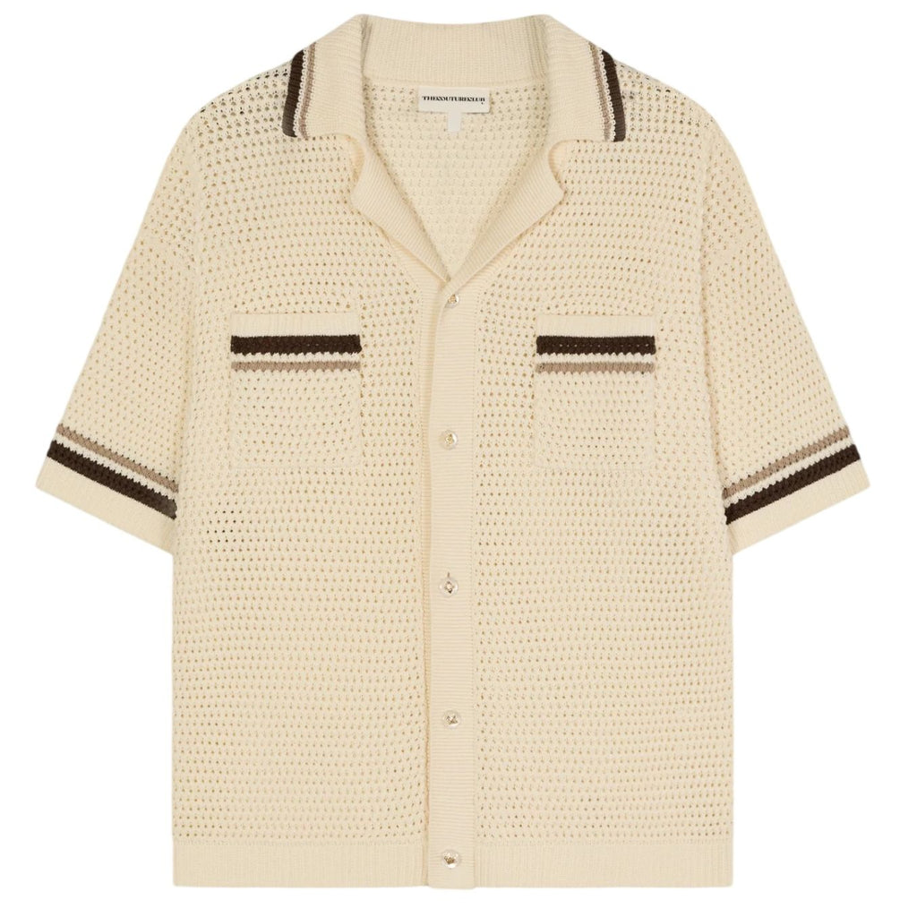 The Couture Club Crochet Knitted Stripe Overhemd Off White