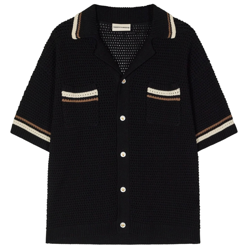 The Couture Club Crochet Knitted Stripe Overhemd Zwart