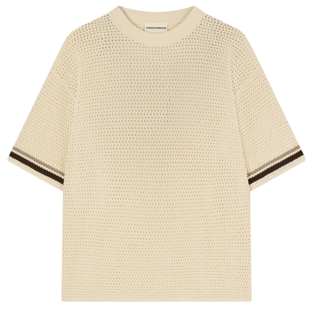 The Couture Club Crochet Knitted Stripe T-shirt Off White