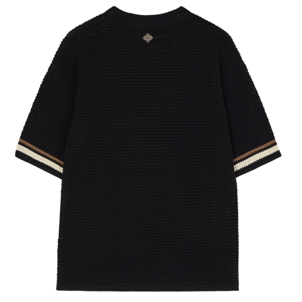 The Couture Club Crochet Knitted Stripe T-shirt Zwart