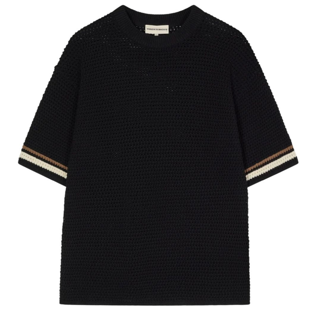 The Couture Club Crochet Knitted Stripe T-shirt Zwart