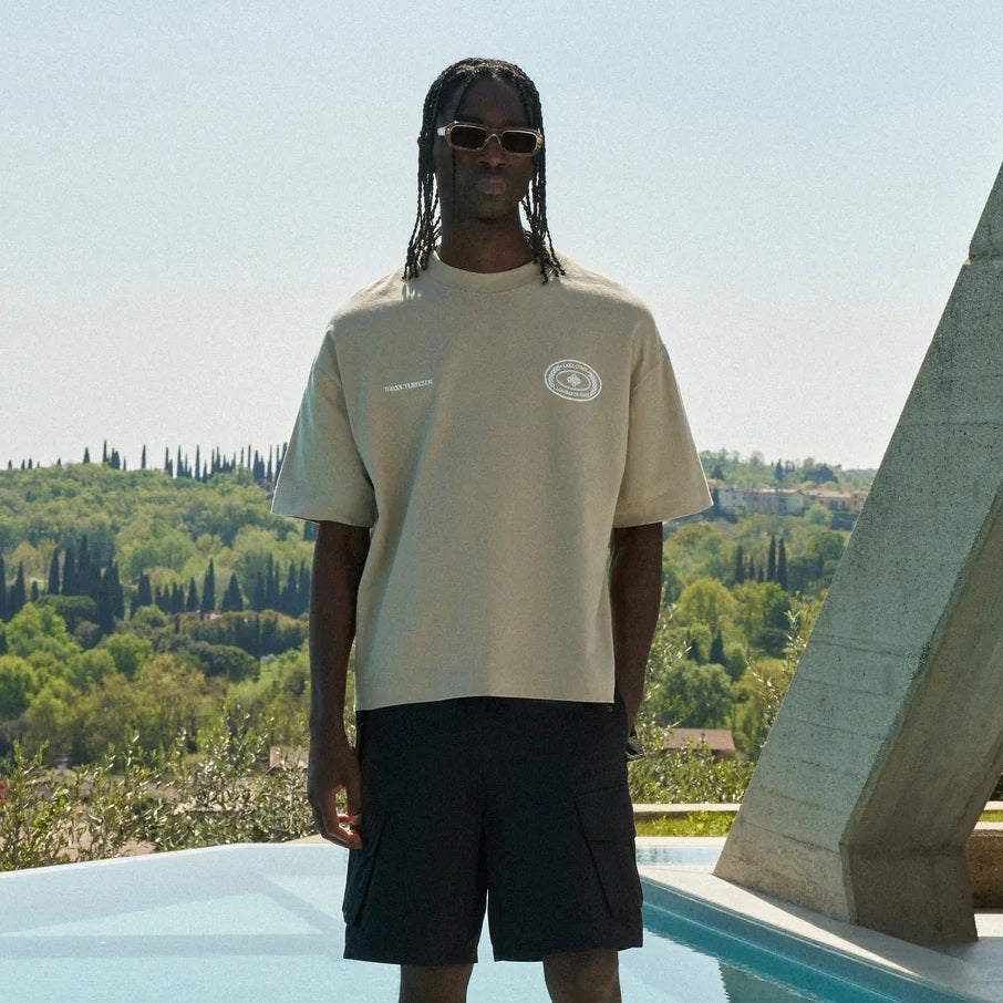 The Couture Club Lake Como Oval Graphic T-shirt Beige