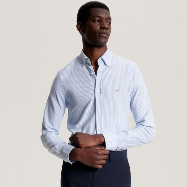 Tommy Hilfiger 1985 Slim Overhemd Licht Blauw/Wit