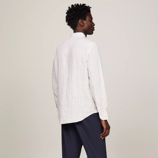 Tommy Hilfiger Bold Linen Stripe Overhemd Beige/Wit