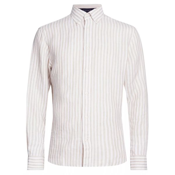 Tommy Hilfiger Bold Linen Stripe Overhemd Beige/Wit
