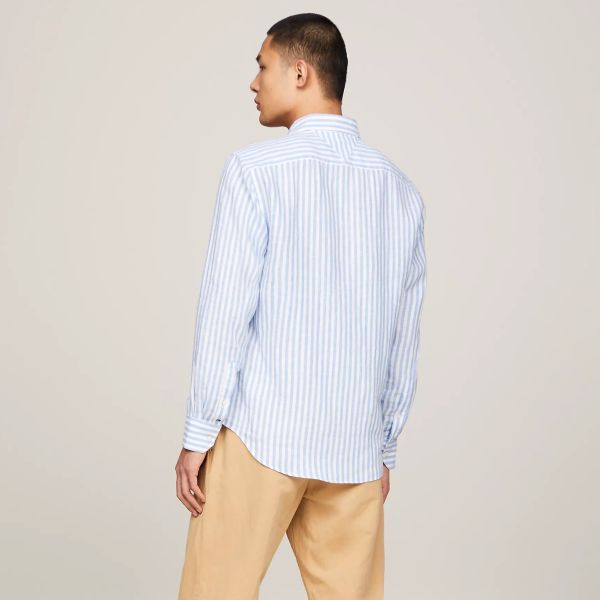 Tommy Hilfiger Bold Linen Stripe Overhemd Blauw/Wit