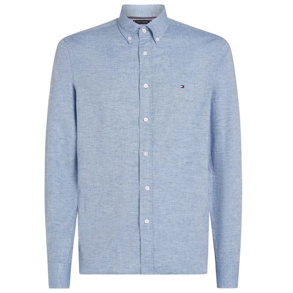 Tommy Hilfiger Brushed Linnen Solid Overhemd Licht Blauw