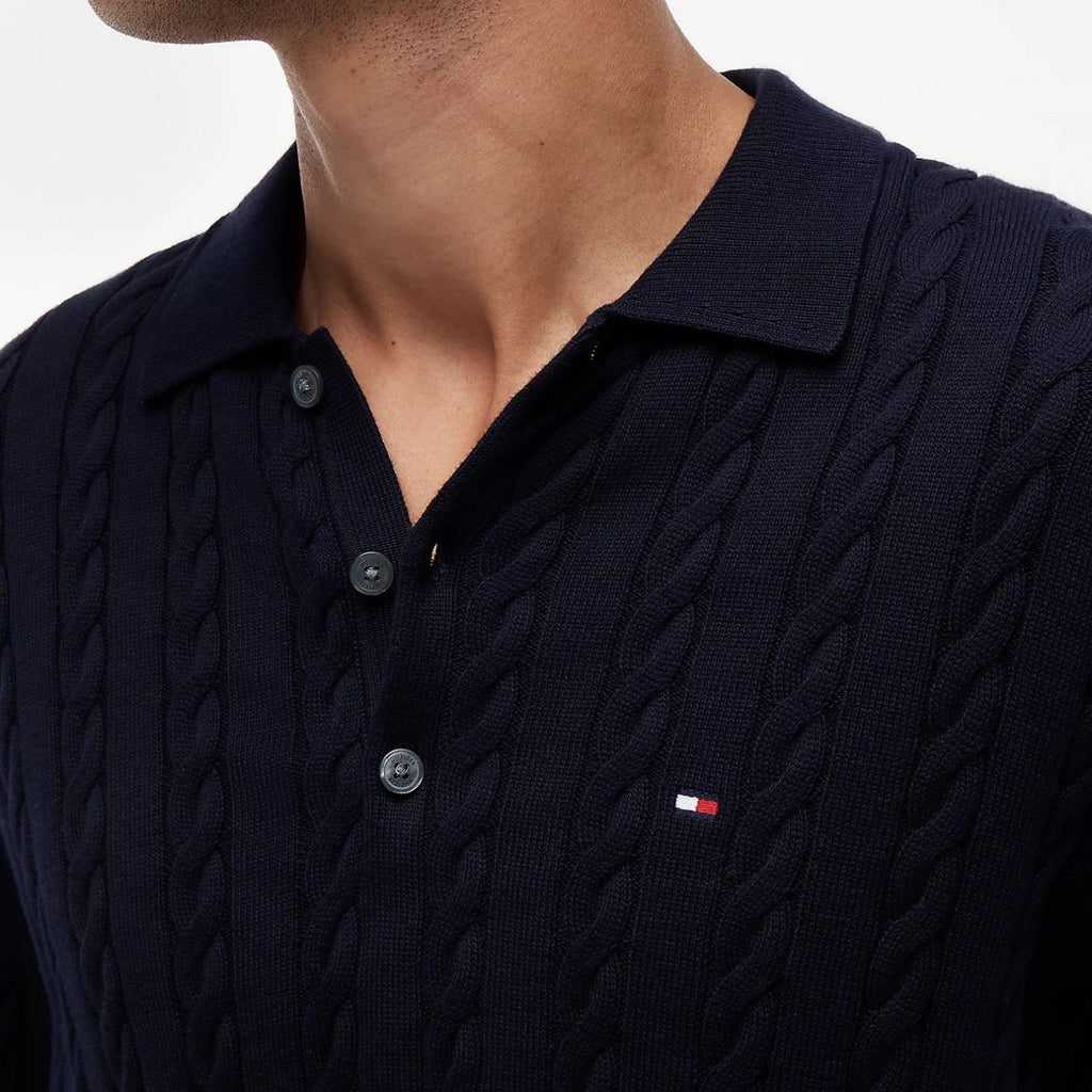 Tommy Hilfiger Classic Cotton Cable Longsleeve Polo Navy