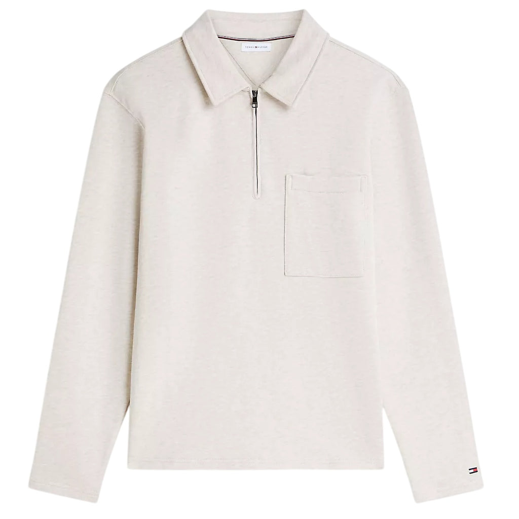 Tommy Hilfiger Essential Terry Pocket Quarter Zip Sweater Off White