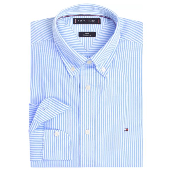 Tommy Hilfiger Flex Poplin Classic Stripe Overhemd Licht Blauw