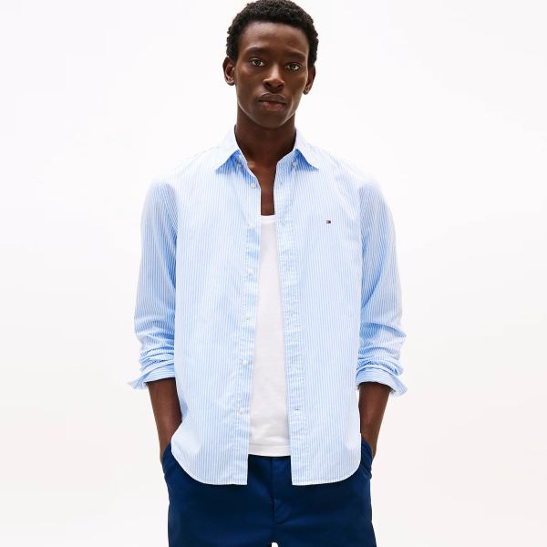 Tommy Hilfiger Flex Poplin Classic Stripe Overhemd Licht Blauw