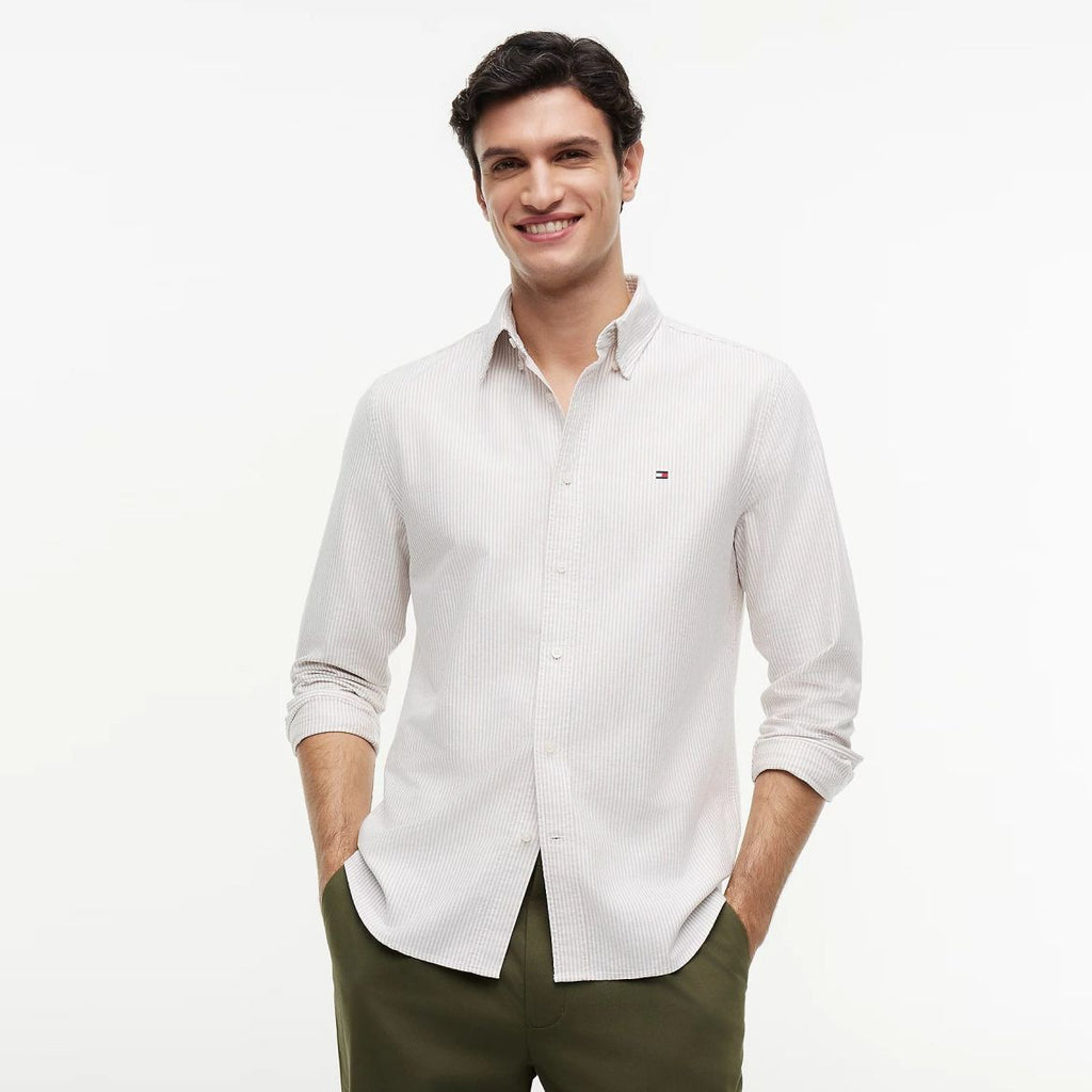 Tommy Hilfiger Heritage Oxford Stripe Overhemd Beige/Wit