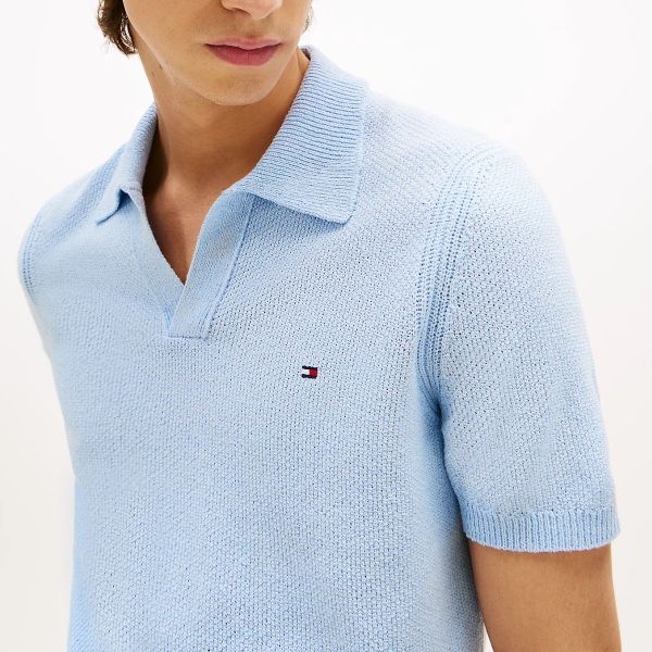 Tommy Hilfiger Knitted Textured Polo Licht Blauw