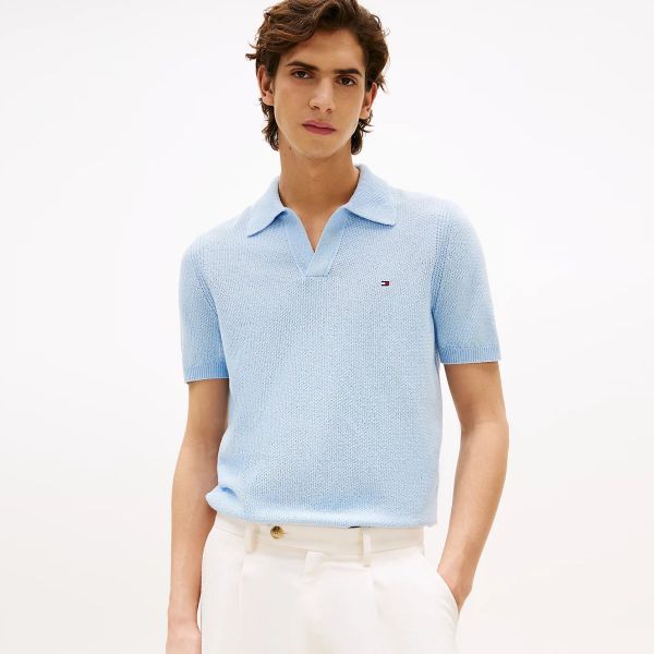 Tommy Hilfiger Knitted Textured Polo Licht Blauw