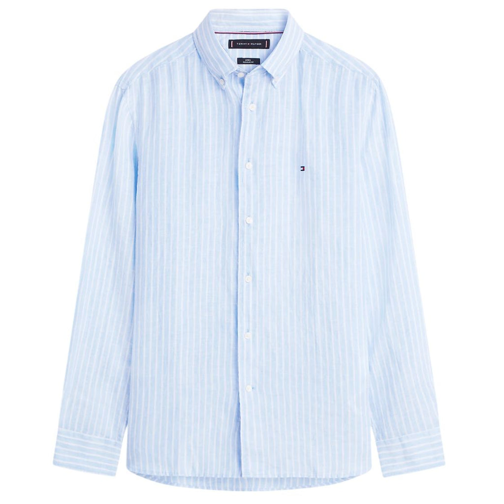 Tommy Hilfiger Linen Bengal Stripe Overhemd Licht Blauw