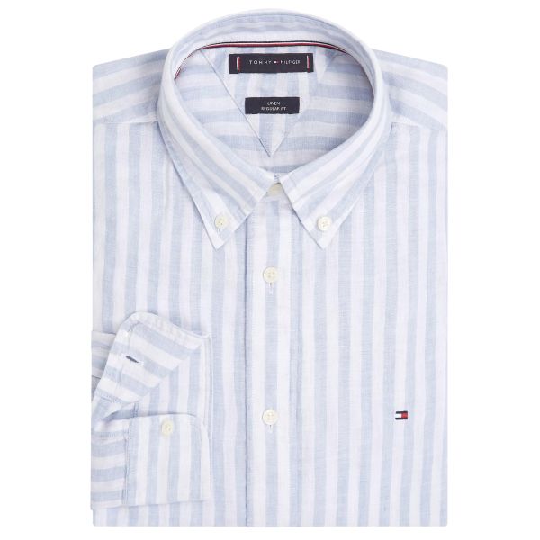 Tommy Hilfiger Linen Essential Stripe Overhemd Licht Blauw/Wit
