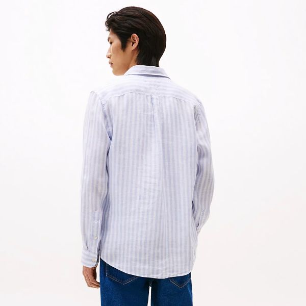 Tommy Hilfiger Linen Essential Stripe Overhemd Beige/Wit