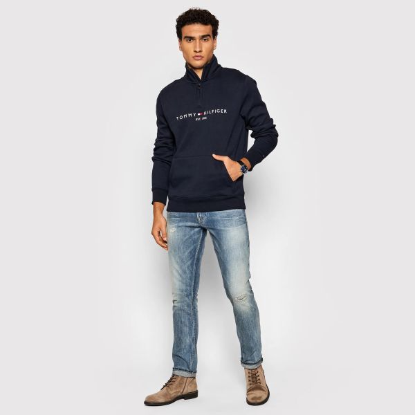 Tommy Hilfiger Logo Mockneck Sweater Navy