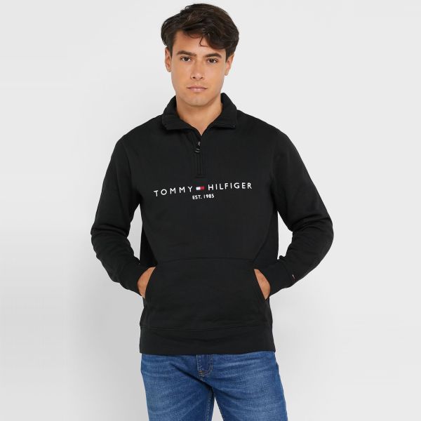 Tommy Hilfiger Logo Mockneck Sweater Zwart