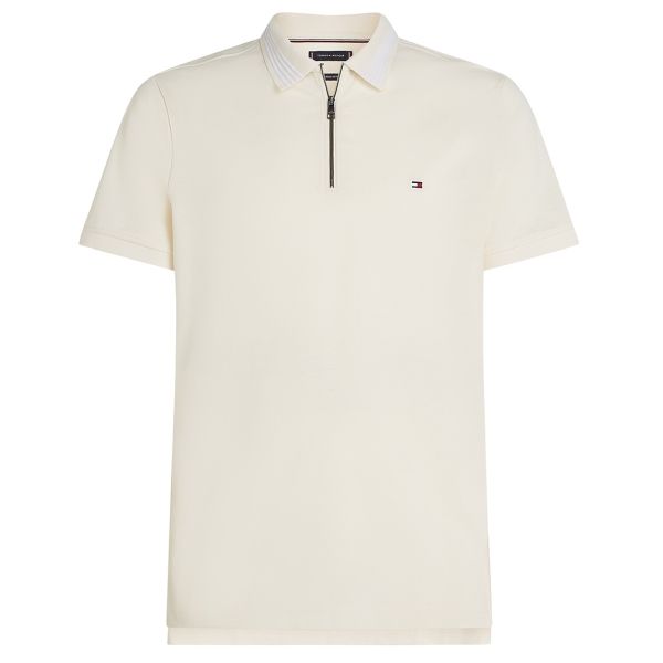 Tommy Hilfiger Mercerised Pique Zip Polo Off White