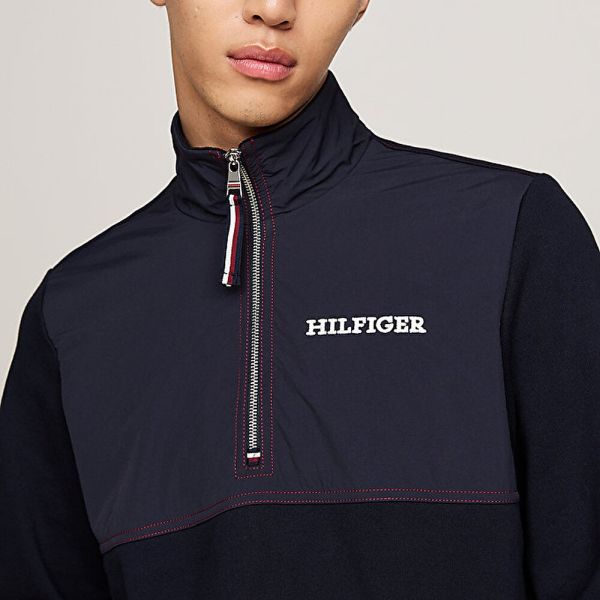 Tommy Hilfiger Monotype Mix Media Half Zip Sweater Navy