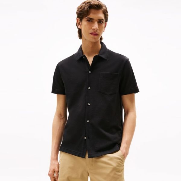 Tommy Hilfiger Open Knit Full Plack Overhemd Zwart