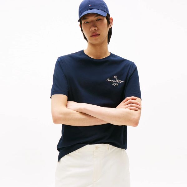 Tommy Hilfiger Outline Flag Script T-shirt Navy